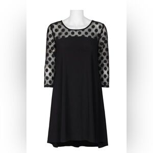 Nina Leonard Womens Plus Size 3X Black Dress Pockets Polka Dot 3/4 Sleeves